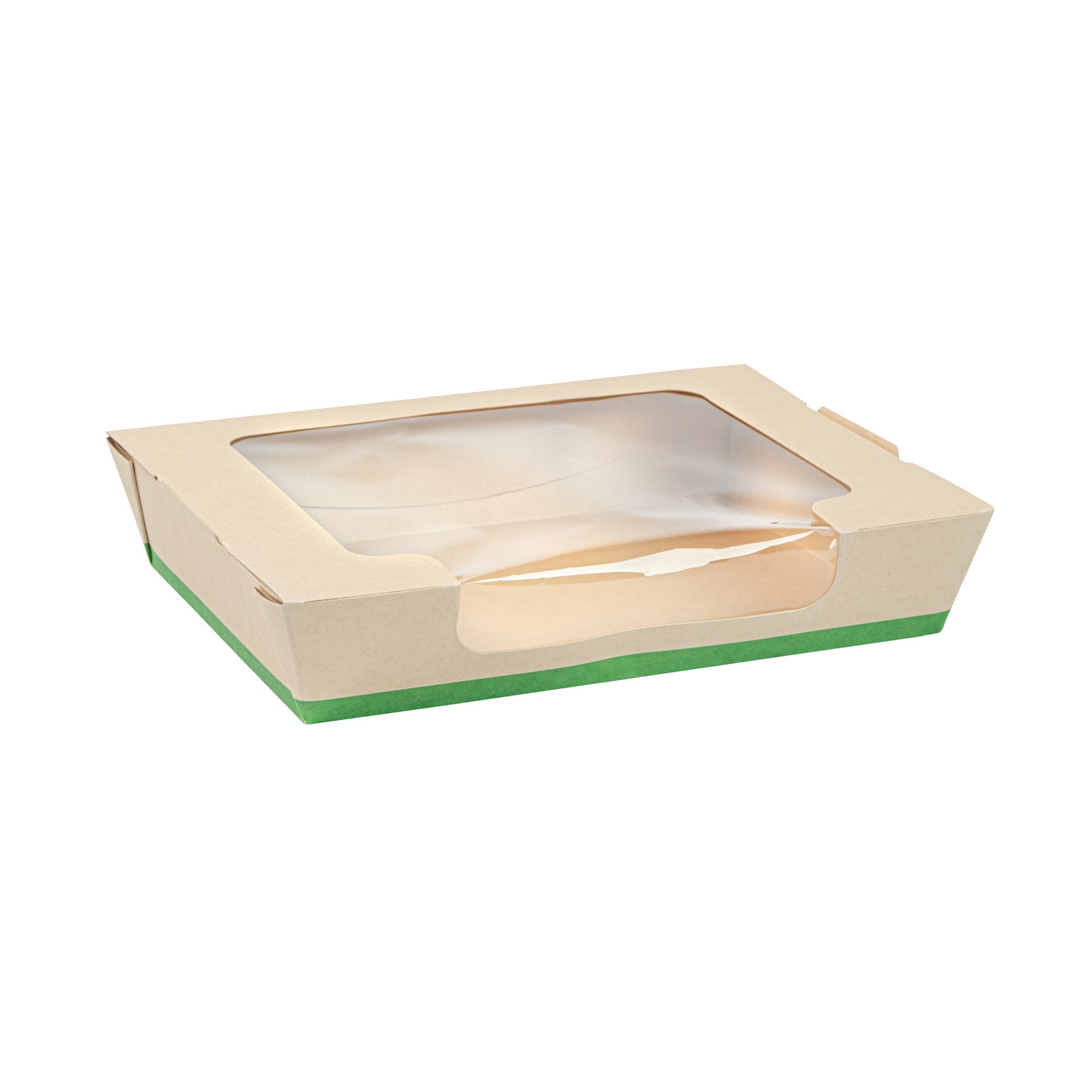 Sustain 40 oz Bamboo Paper Large Bio Salad Box - with PLA Lining and Window, Compostable - 8 1/4" x 6 1/4" x 1 1/2" - 50 count box