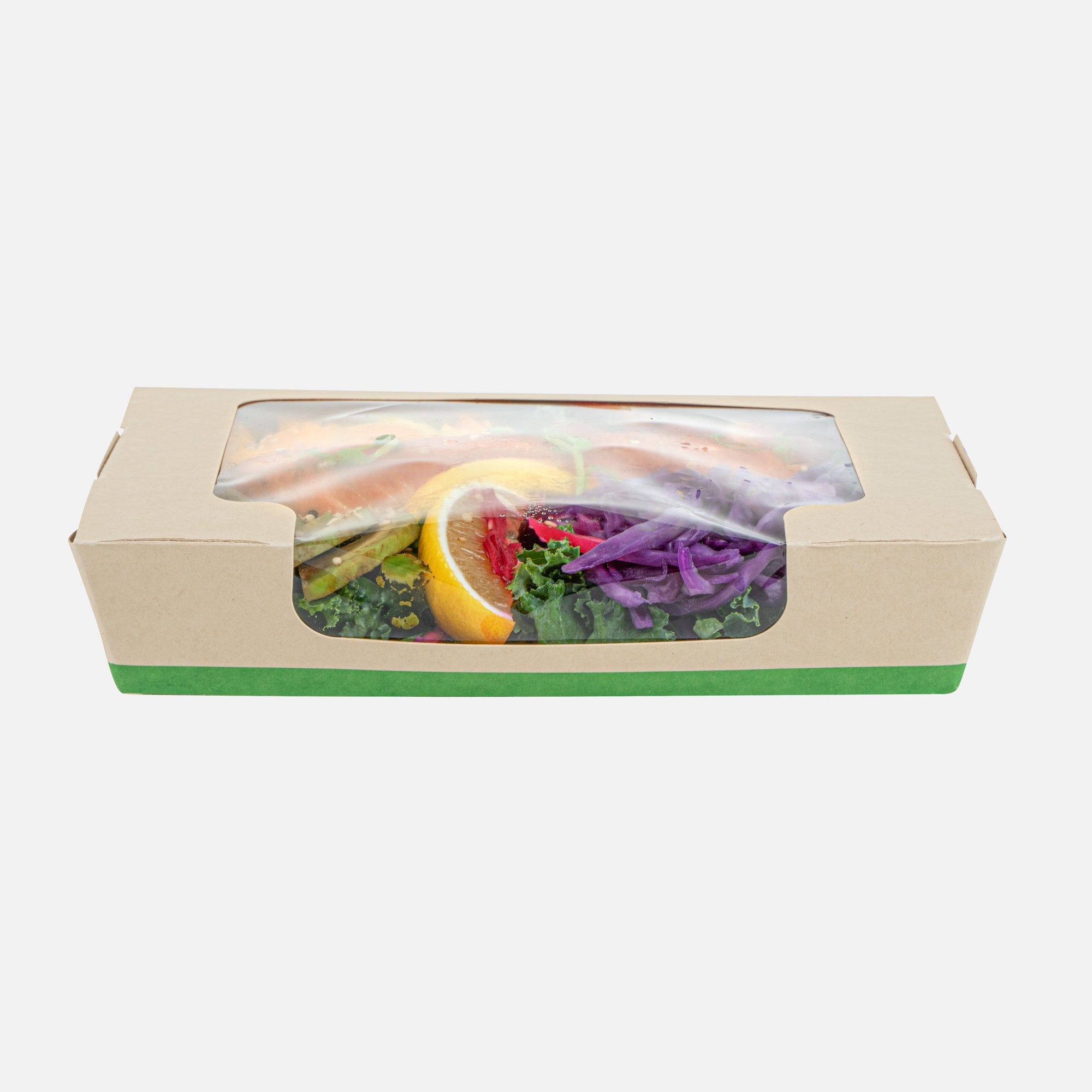 Sustain 40 oz Bamboo Paper Large Bio Salad Box - with PLA Lining and Window, Compostable - 8 1/4" x 6 1/4" x 1 1/2" - 200 count box