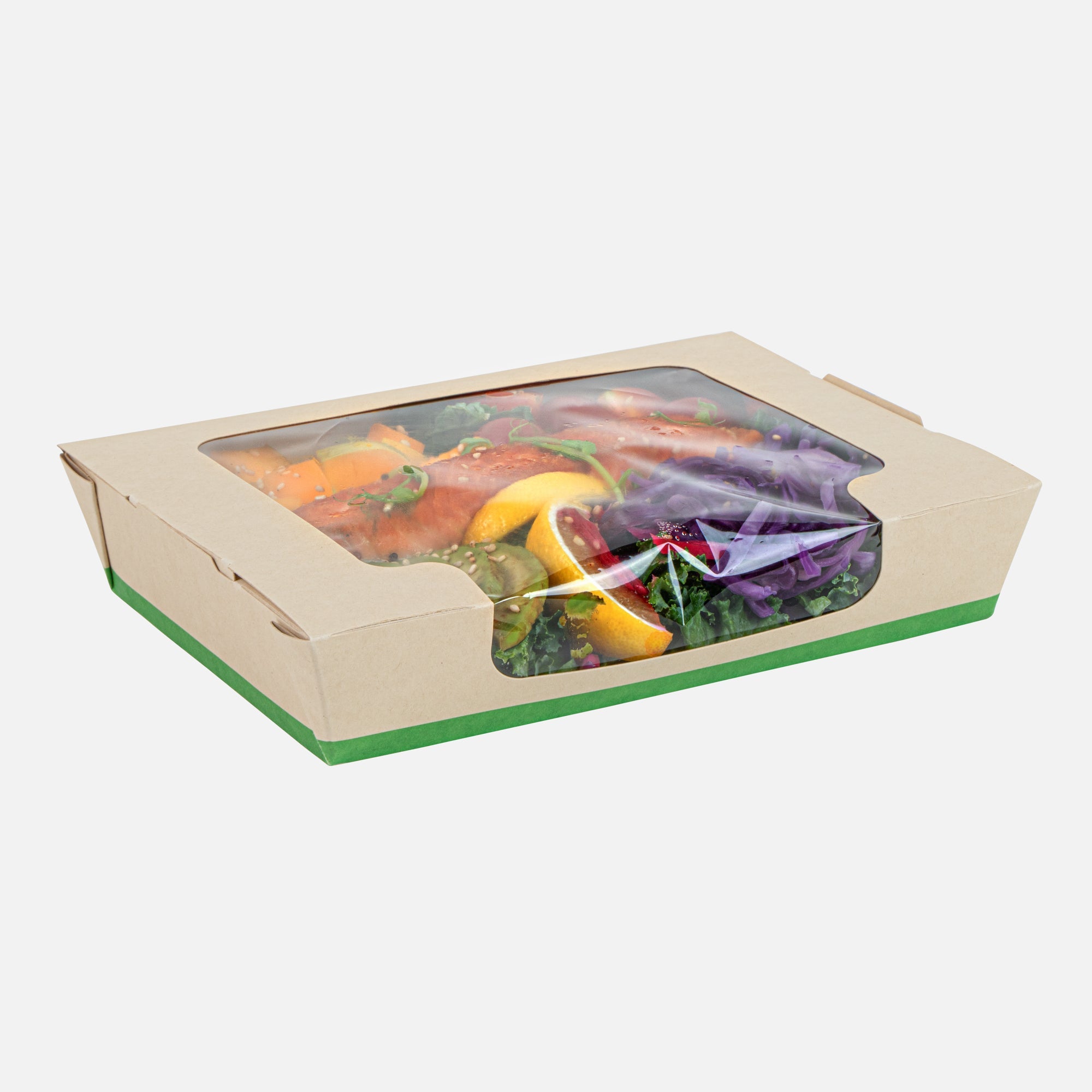Sustain 40 oz Bamboo Paper Large Bio Salad Box - with PLA Lining and Window, Compostable - 8 1/4" x 6 1/4" x 1 1/2" - 200 count box