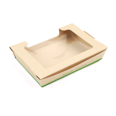 Sustain 40 oz Bamboo Paper Large Bio Salad Box - with PLA Lining and Window, Compostable - 8 1/4" x 6 1/4" x 1 1/2" - 200 count box