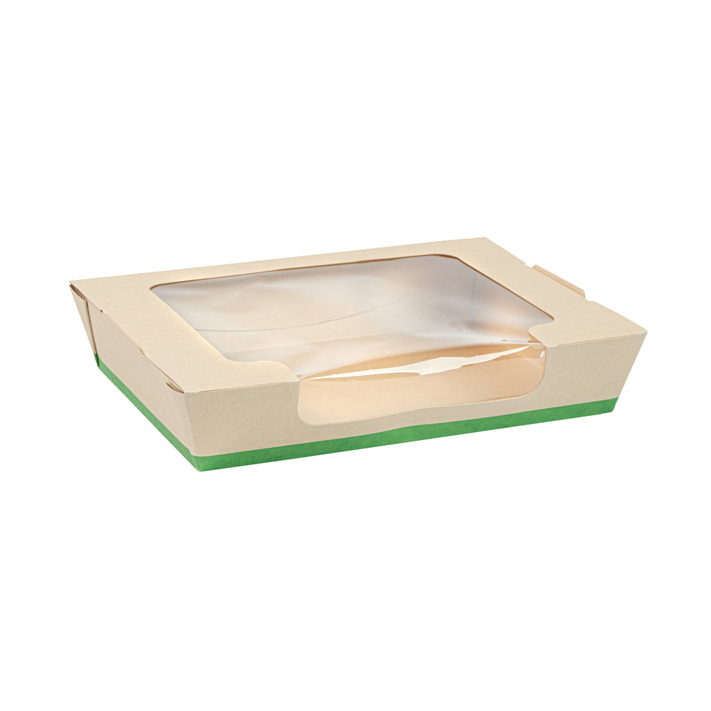 Sustain 40 oz Bamboo Paper Large Bio Salad Box - with PLA Lining and Window, Compostable - 8 1/4" x 6 1/4" x 1 1/2" - 200 count box
