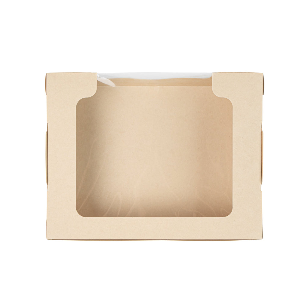 Sustain 40 oz Bamboo Paper Large Bio Salad Box - with PLA Lining and Window, Compostable - 8 1/4" x 6 1/4" x 1 1/2" - 200 count box