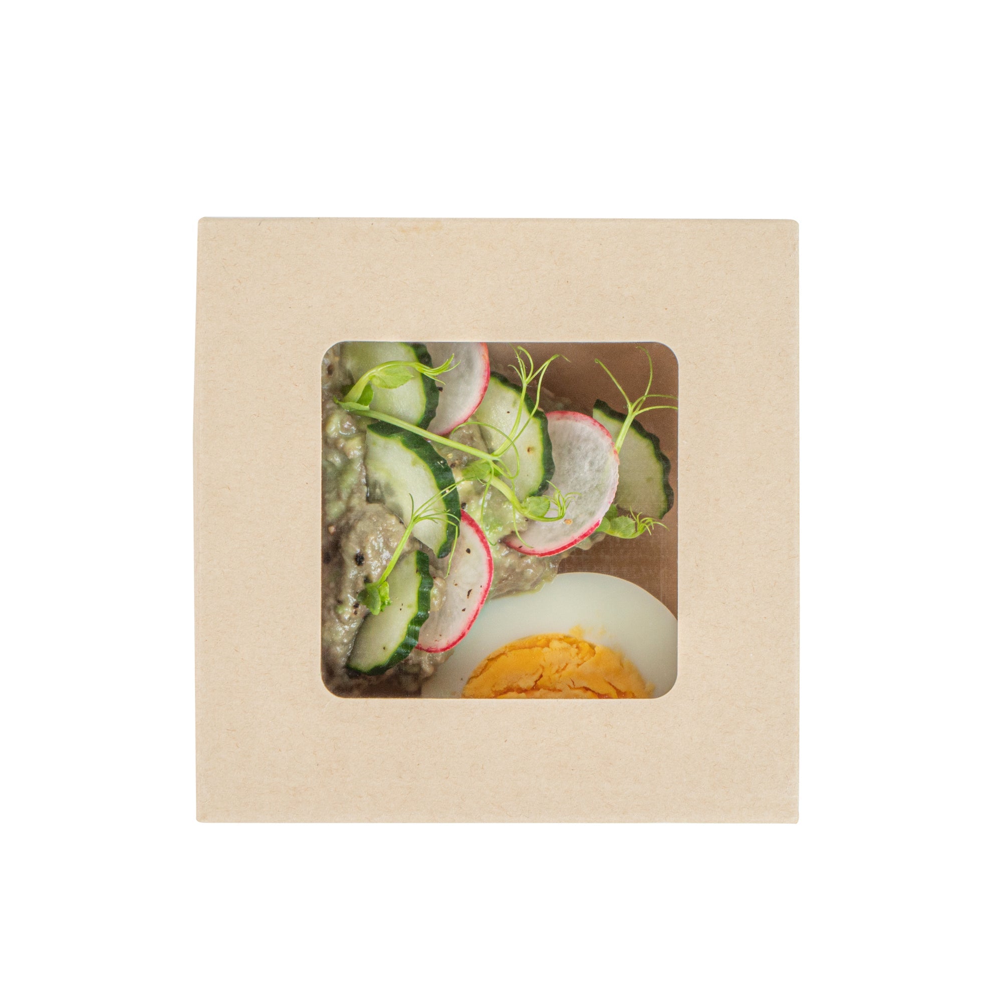 Sustain 13 oz Bamboo Paper Small Take Out Container - with PLA Lining and Window, Compostable - 4 1/2" x 4 1/2" x 1 1/2" - 200 count box