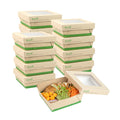 Sustain 27 oz Bamboo Paper Medium Take Out Container - with PLA Lining and Window, Compostable - 5 1/4" x 5 1/4" x 2" - 50 count box