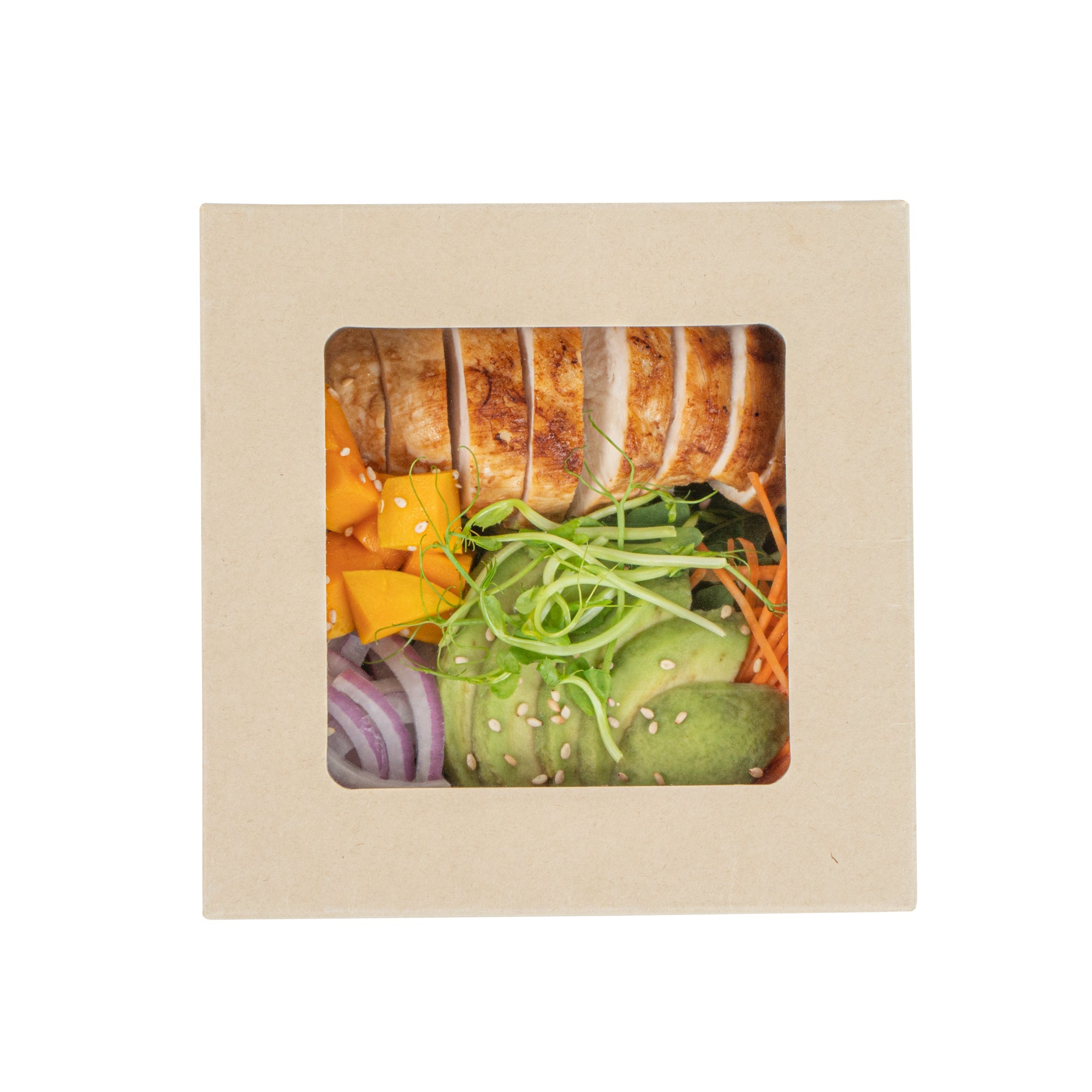 Sustain 27 oz Bamboo Paper Medium Take Out Container - with PLA Lining and Window, Compostable - 5 1/4" x 5 1/4" x 2" - 50 count box