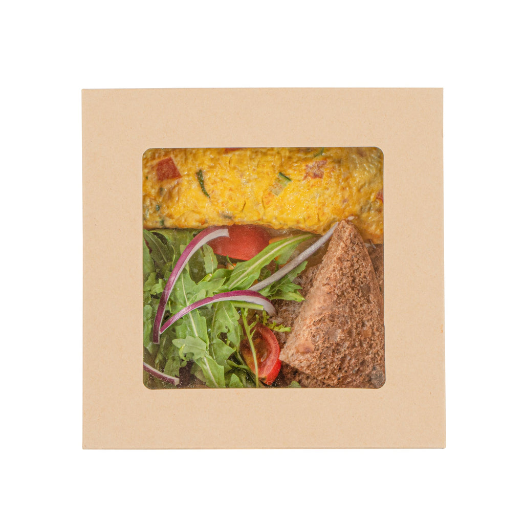 Sustain 34 oz Bamboo Paper Large Take Out Container - with PLA Lining and Window, Compostable - 6" x 6" x 2" - 50 count box