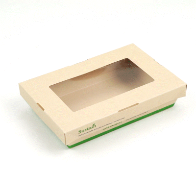 Sustain 28 oz Bamboo Paper Small Take Out Container - with PLA Lining and Window, Compostable - 7 1/2" x 5" x 1 1/2" - 50 count box