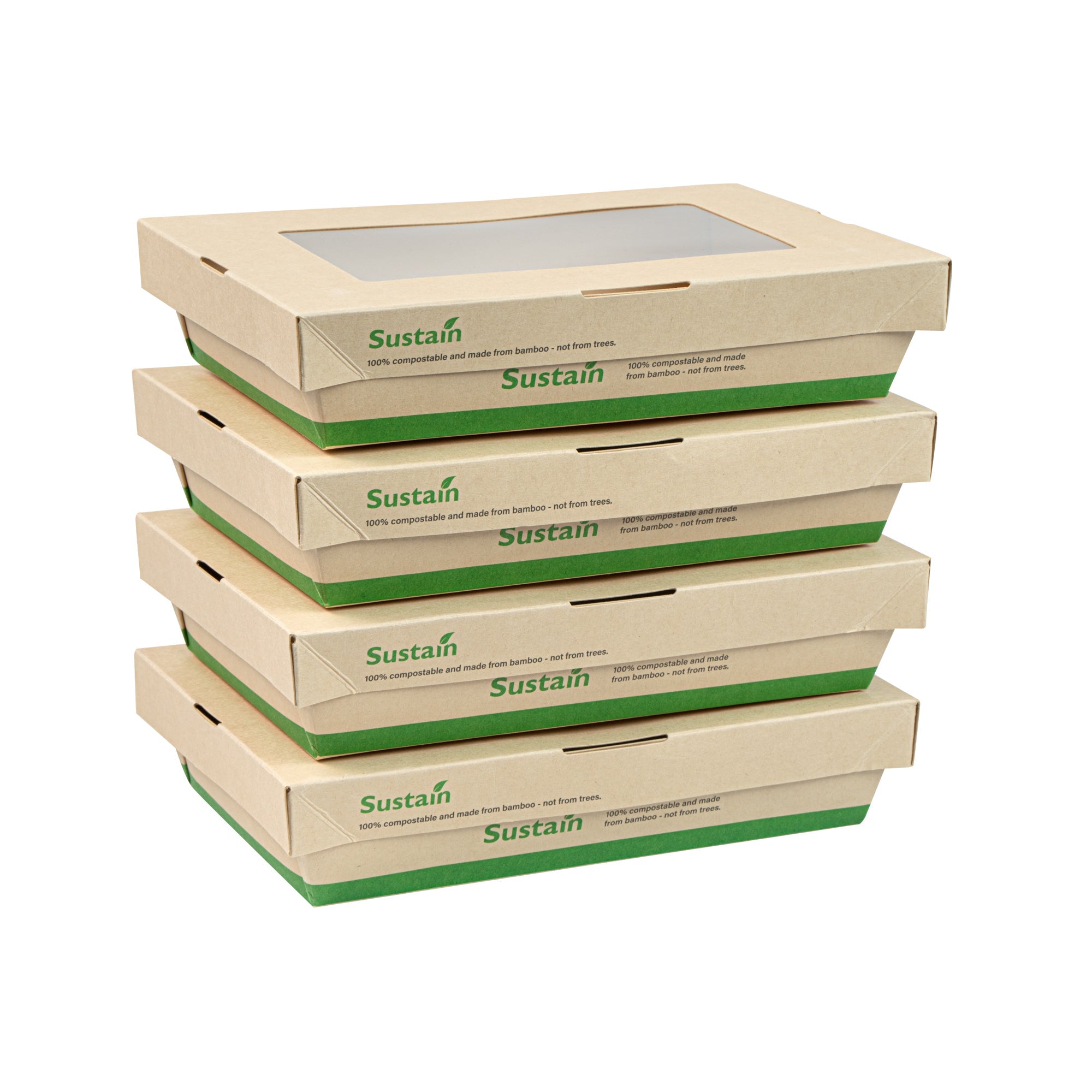 Sustain 28 oz Bamboo Paper Small Take Out Container - with PLA Lining and Window, Compostable - 7 1/2" x 5" x 1 1/2" - 50 count box