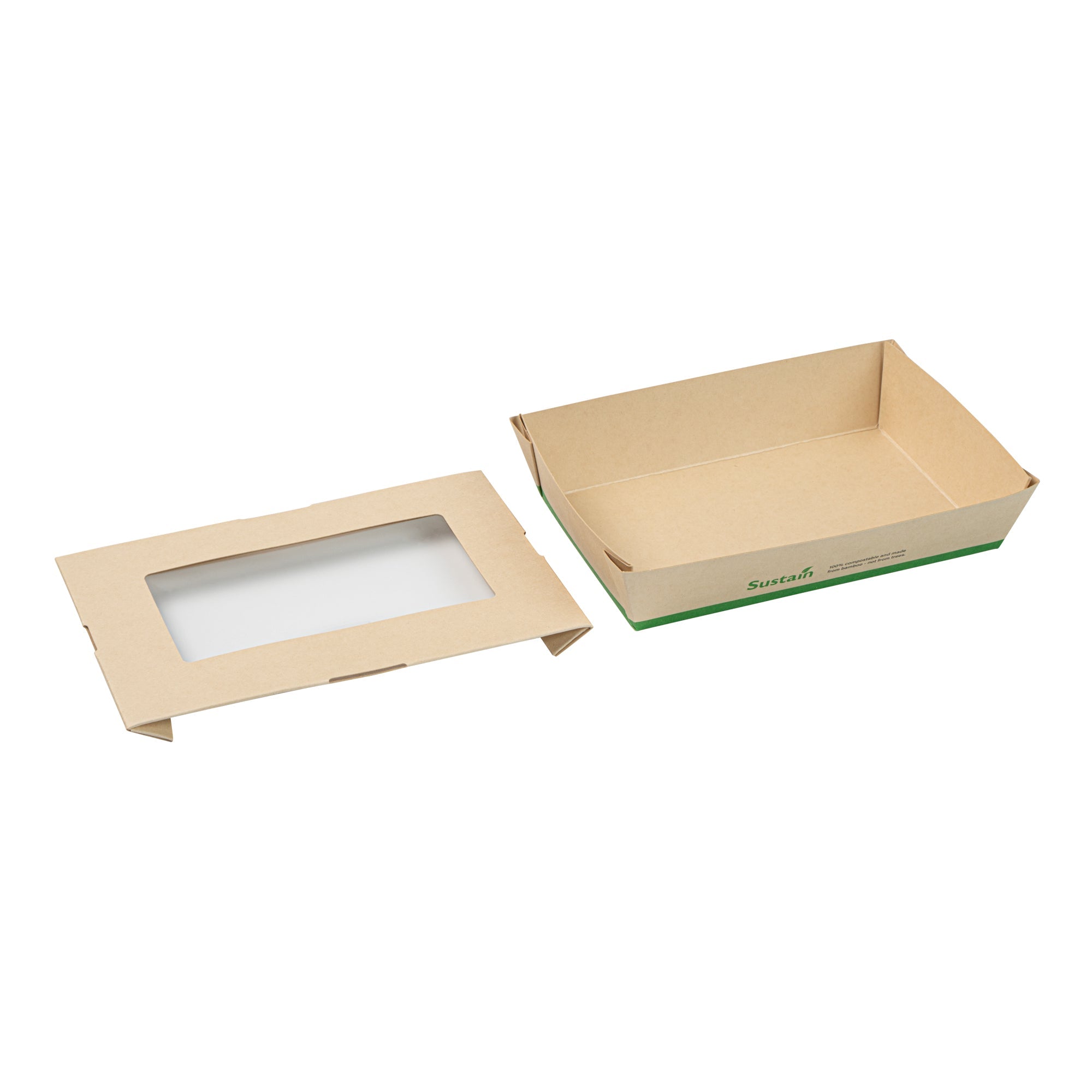 Sustain 28 oz Bamboo Paper Small Take Out Container - with PLA Lining and Window, Compostable - 7 1/2" x 5" x 1 1/2" - 200 count box
