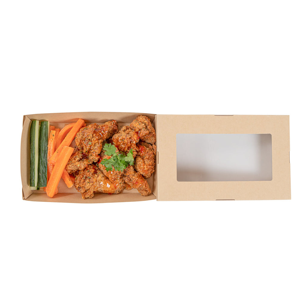 Sustain 34 oz Bamboo Paper Large Take Out Container - with PLA Lining and Window, Compostable - 8 1/2" x 5 1/4" x 1 1/2" - 50 count box