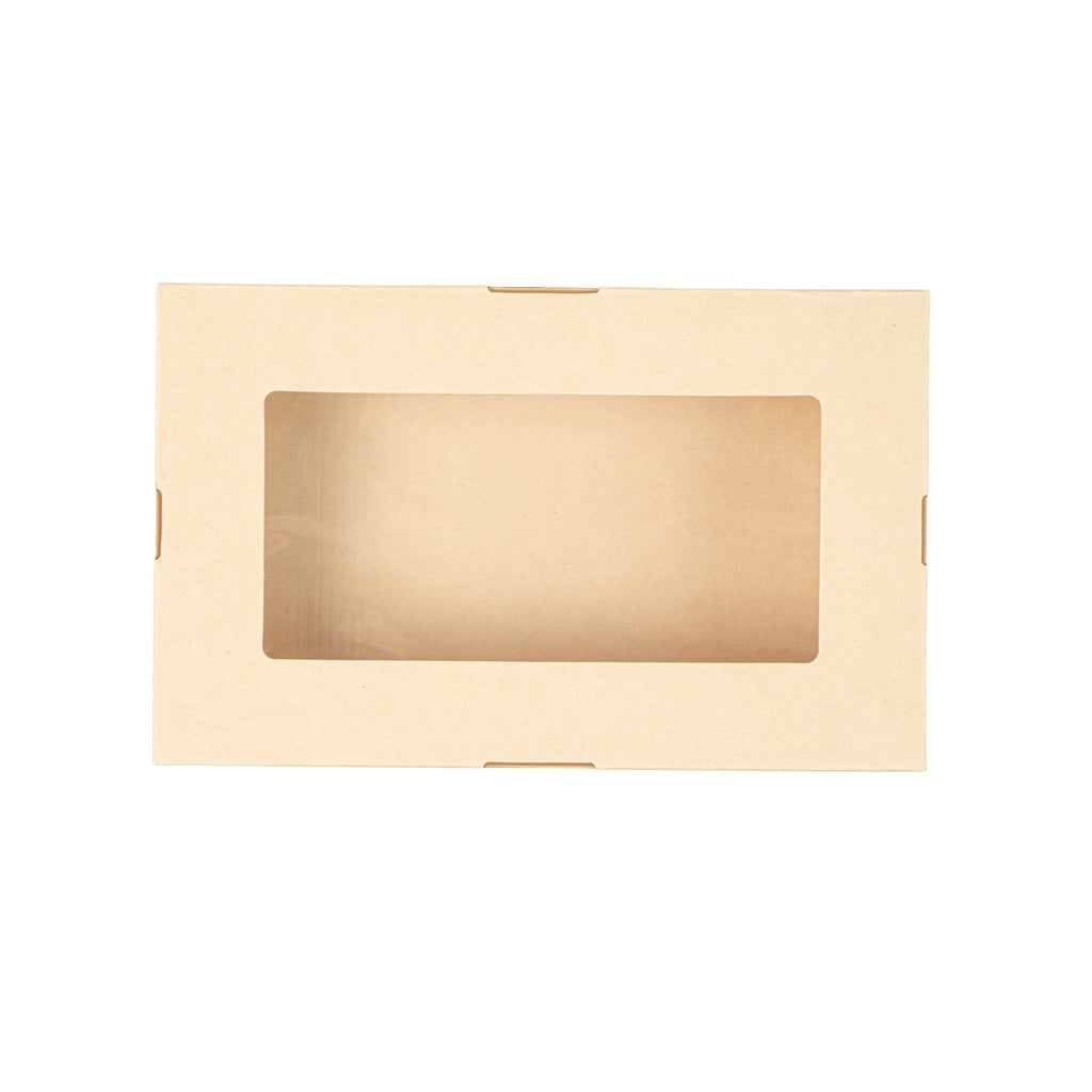 Sustain 34 oz Bamboo Paper Large Take Out Container - with PLA Lining and Window, Compostable - 8 1/2" x 5 1/4" x 1 1/2" - 50 count box