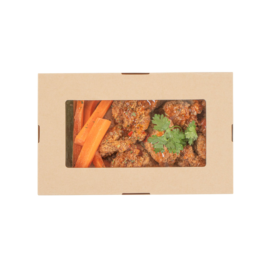 Sustain 34 oz Bamboo Paper Large Take Out Container - with PLA Lining and Window, Compostable - 8 1/2" x 5 1/4" x 1 1/2" - 200 count box