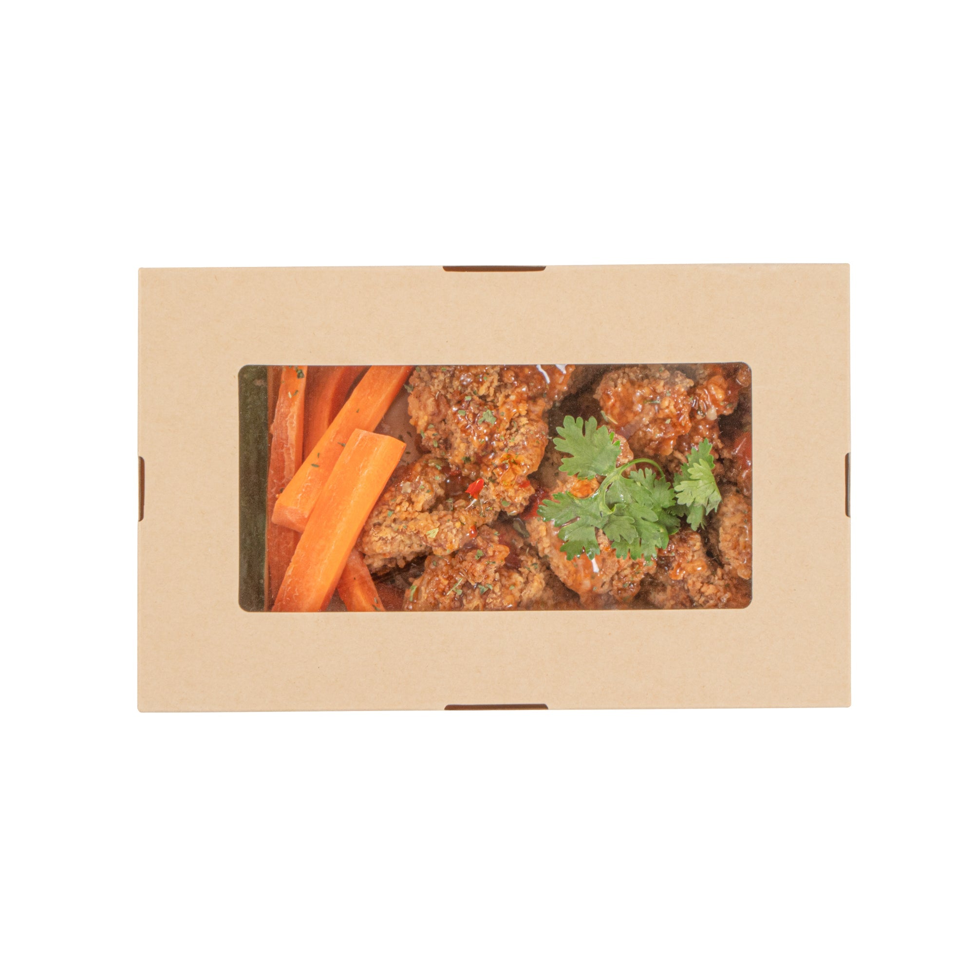 Sustain 34 oz Bamboo Paper Large Take Out Container - with PLA Lining and Window, Compostable - 8 1/2" x 5 1/4" x 1 1/2" - 200 count box