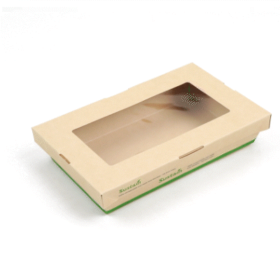 Sustain 34 oz Bamboo Paper Large Take Out Container - with PLA Lining and Window, Compostable - 8 1/2" x 5 1/4" x 1 1/2" - 200 count box