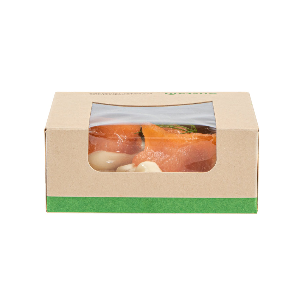 Sustain 11 oz Bamboo Paper Small Take Out Container - with PLA Lining and Window, Compostable - 4" x 4" x 1 1/2" - 50 count box