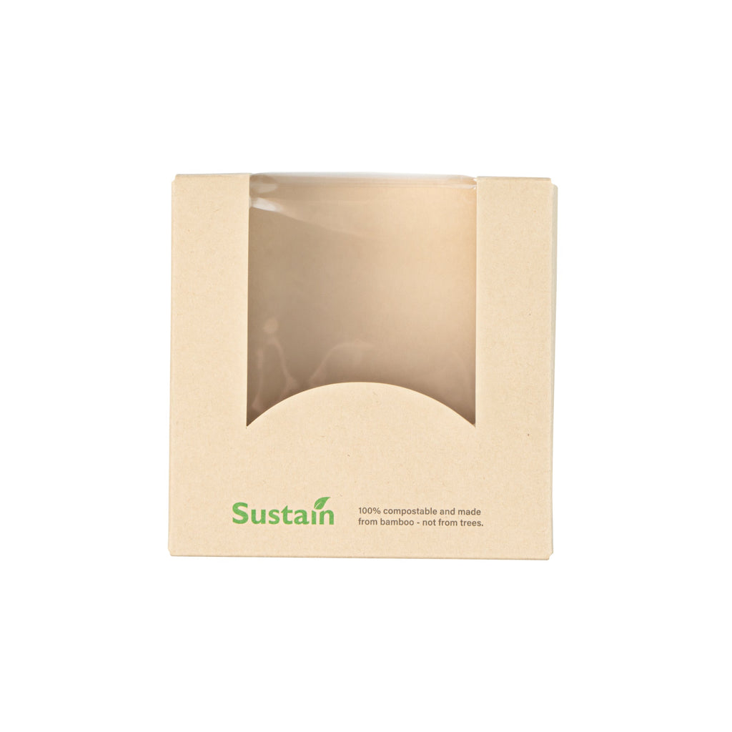 Sustain 11 oz Bamboo Paper Small Take Out Container - with PLA Lining and Window, Compostable - 4" x 4" x 1 1/2" - 50 count box