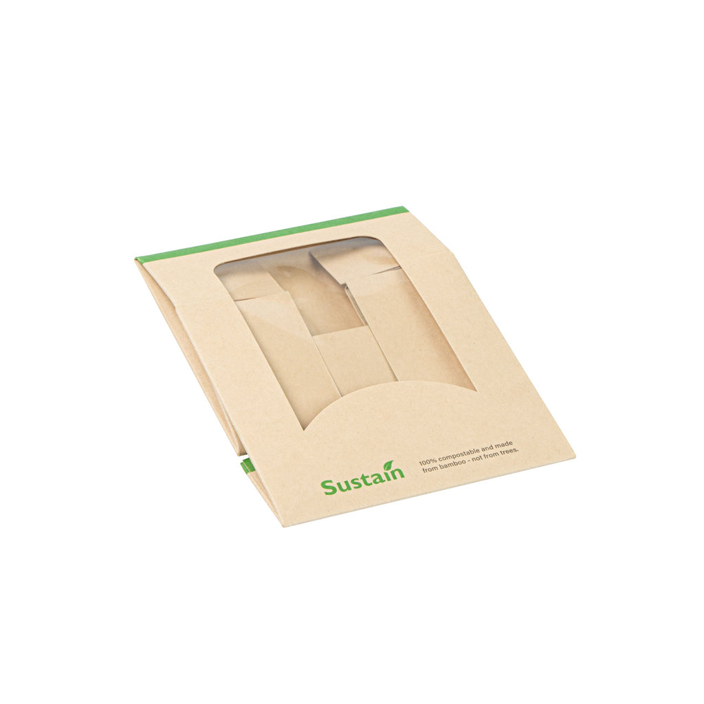 Sustain 11 oz Bamboo Paper Small Take Out Container - with PLA Lining and Window, Compostable - 4" x 4" x 1 1/2" - 50 count box