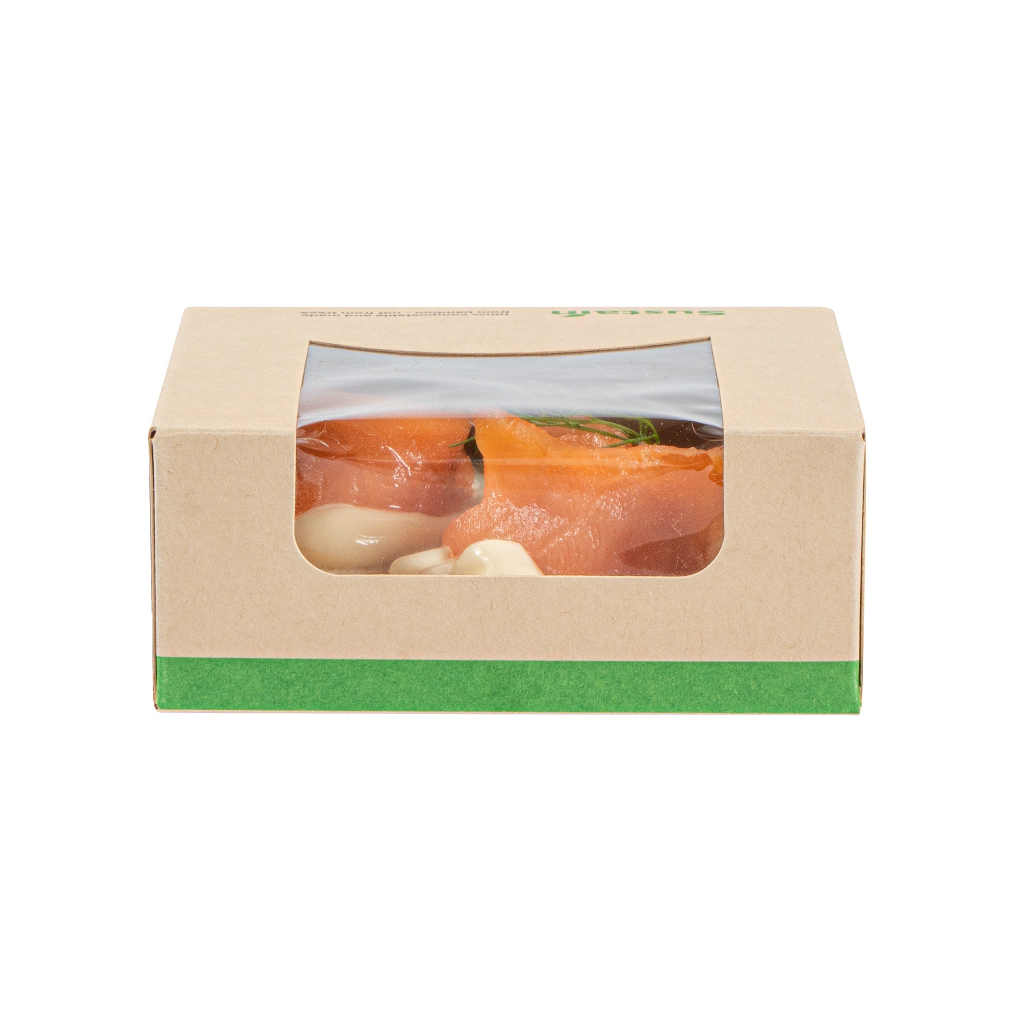 Sustain 11 oz Bamboo Paper Small Take Out Container - with PLA Lining and Window, Compostable - 4" x 4" x 1 1/2" - 200 count box