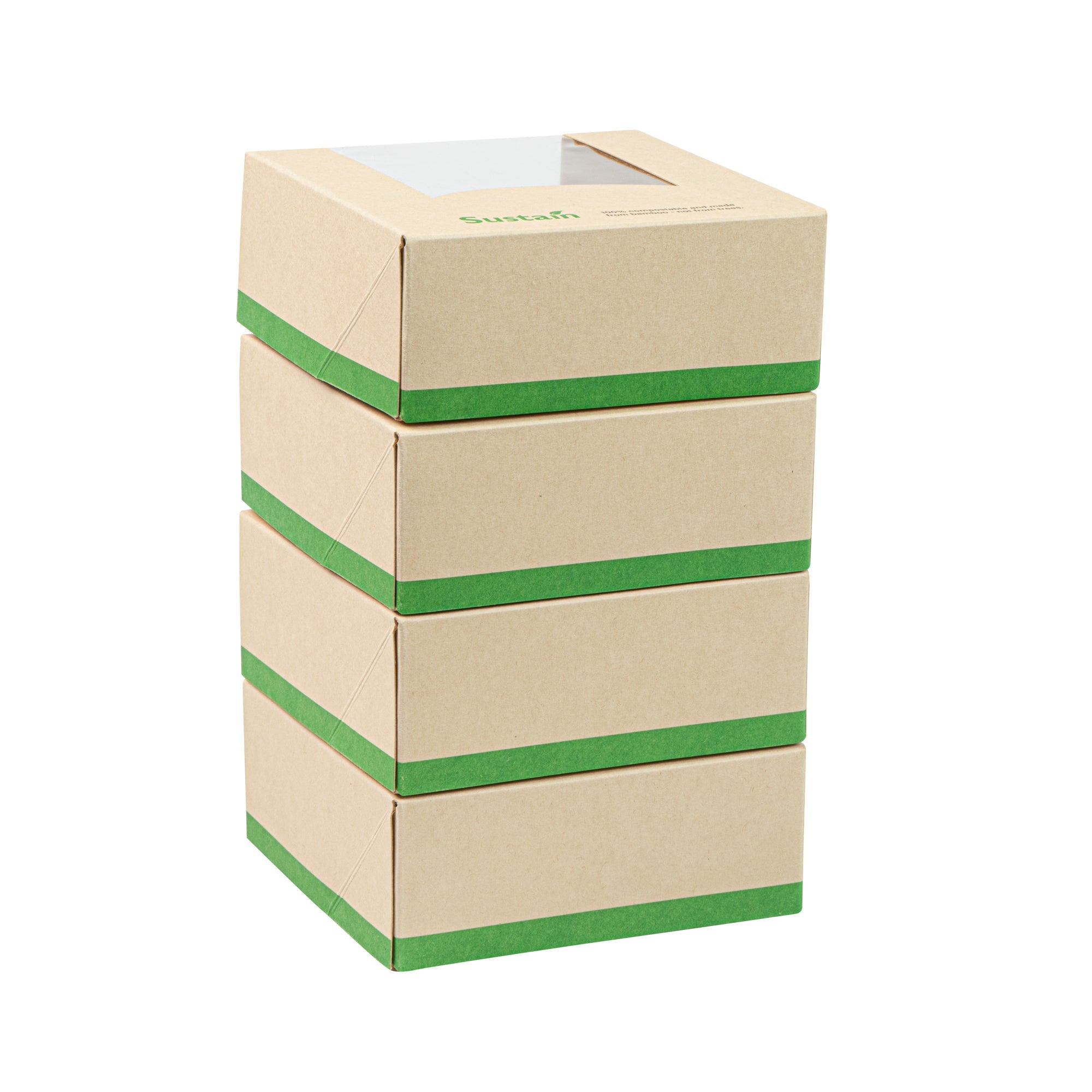 Sustain 11 oz Bamboo Paper Small Take Out Container - with PLA Lining and Window, Compostable - 4" x 4" x 1 1/2" - 200 count box