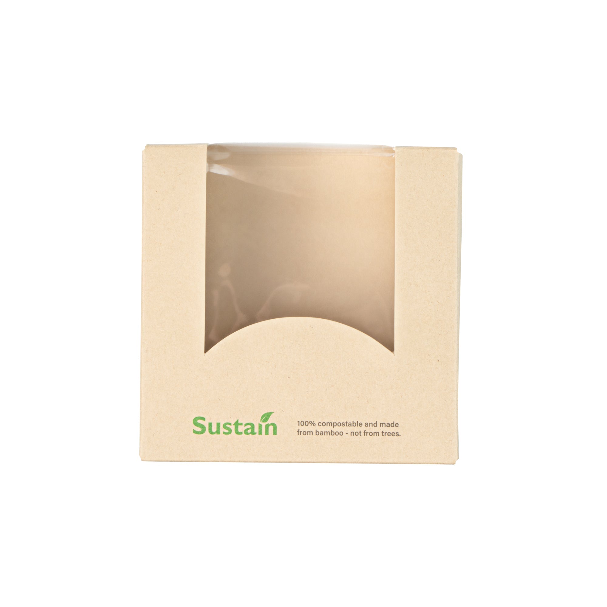 Sustain 11 oz Bamboo Paper Small Take Out Container - with PLA Lining and Window, Compostable - 4" x 4" x 1 1/2" - 200 count box