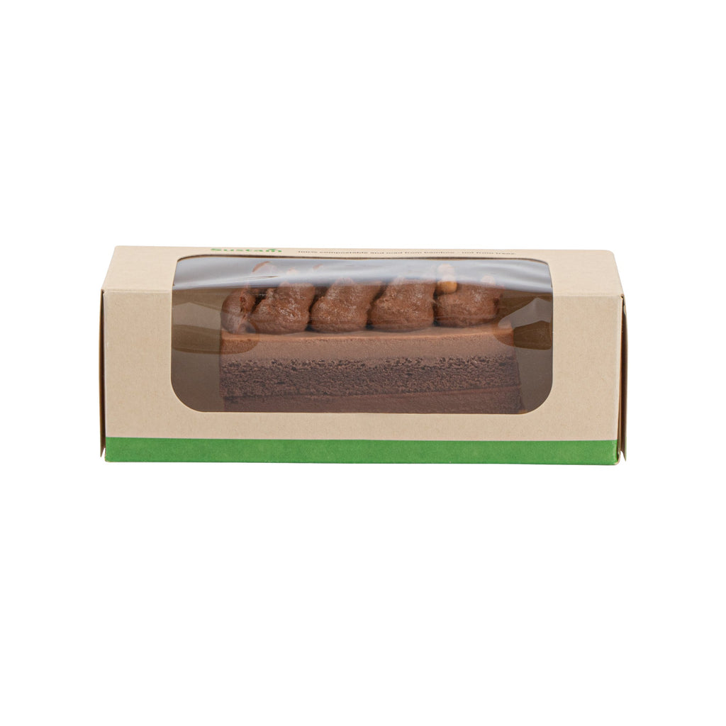 Sustain 13 oz Bamboo Paper Small Take Out Container - with PLA Lining and Window, Compostable - 6" x 2 1/2" x 2" - 50 count box