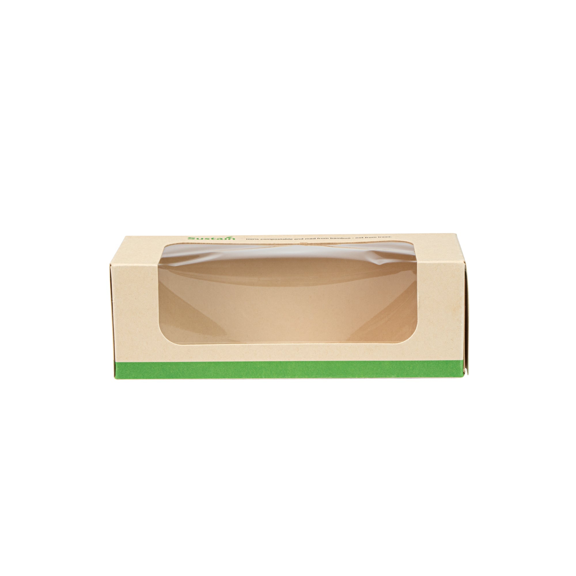 Sustain 13 oz Bamboo Paper Small Take Out Container - with PLA Lining and Window, Compostable - 6" x 2 1/2" x 2" - 200 count box