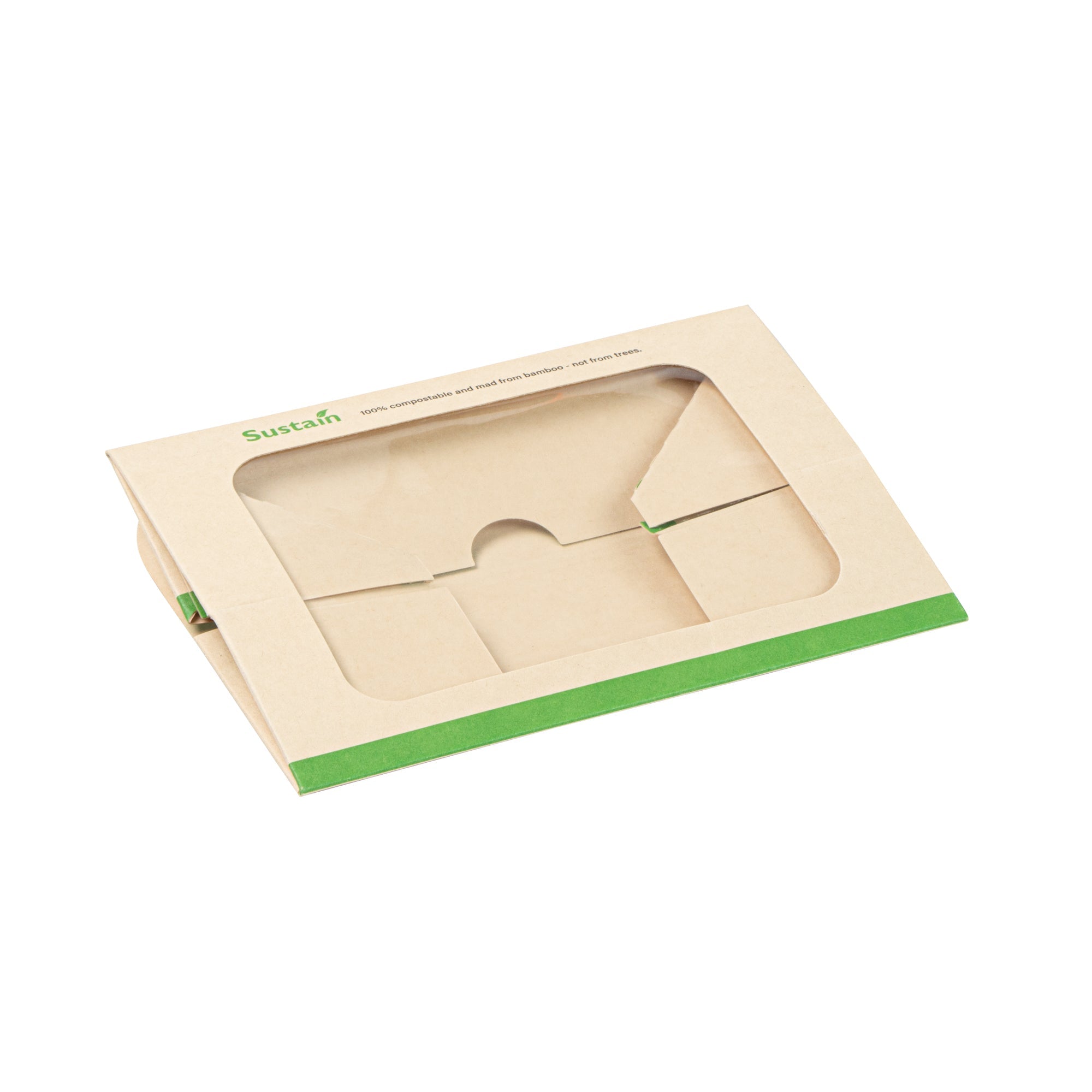 Sustain 13 oz Bamboo Paper Small Take Out Container - with PLA Lining and Window, Compostable - 6" x 2 1/2" x 2" - 200 count box