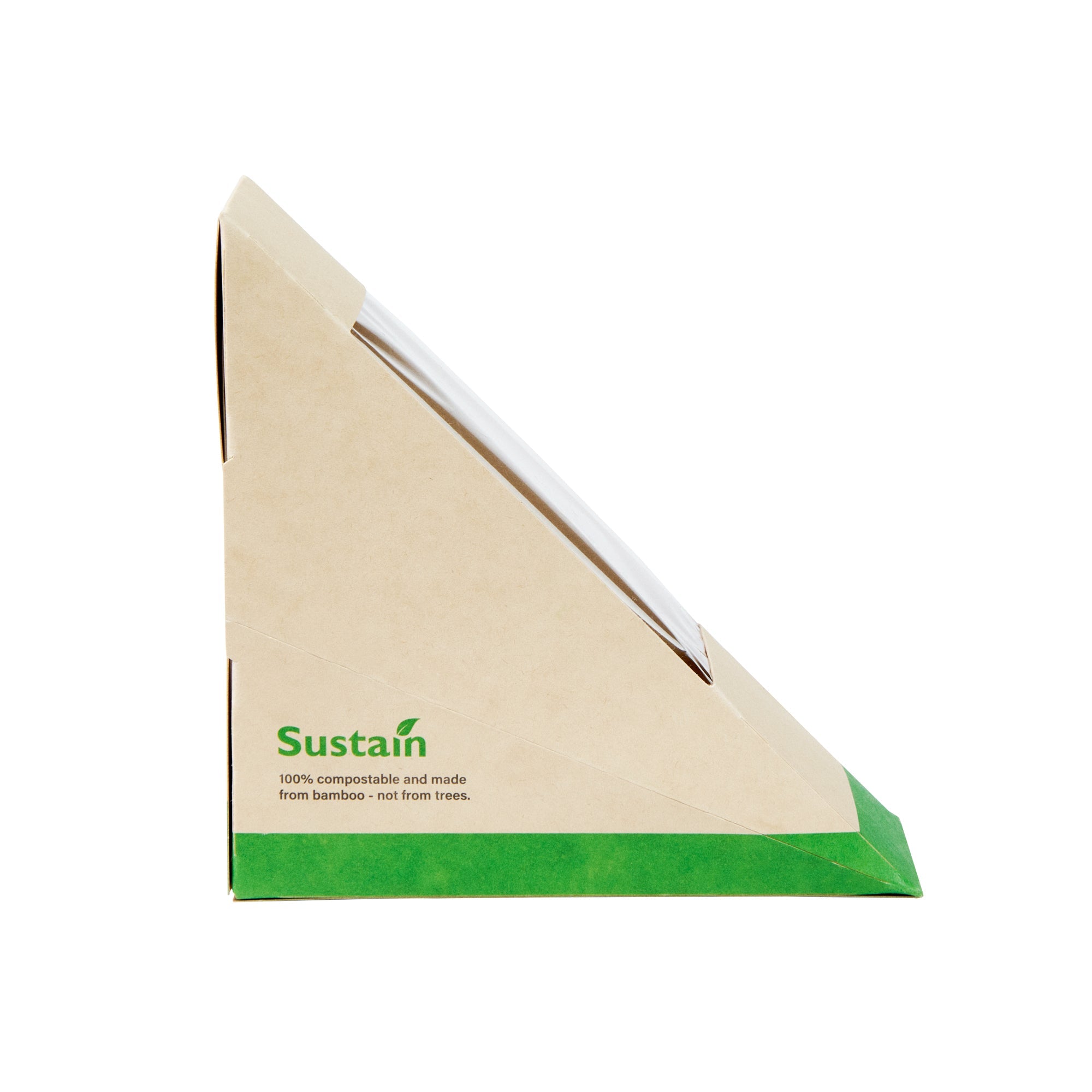 Sustain Bamboo Paper Small Sandwich Box - with PLA Lining and Window, Compostable - 4 3/4" x 4 3/4" x 2" - 50 count box