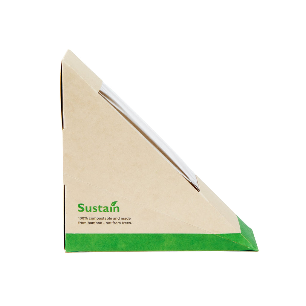 Sustain Bamboo Paper Small Sandwich Box - with PLA Lining and Window, Compostable - 4 3/4" x 4 3/4" x 2" - 200 count box