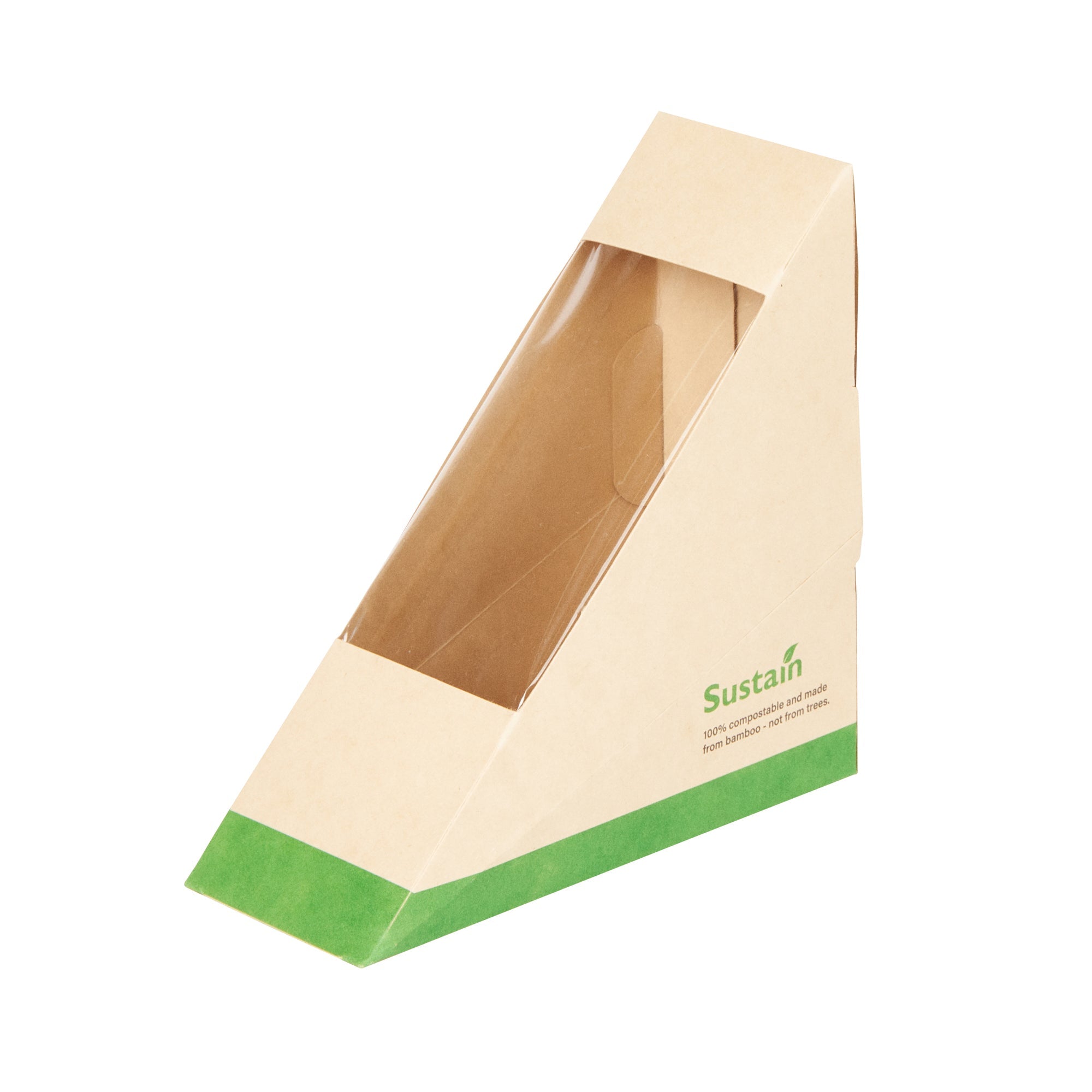 Sustain Bamboo Paper Small Sandwich Box - with PLA Lining and Window, Compostable - 4 3/4" x 4 3/4" x 2" - 200 count box