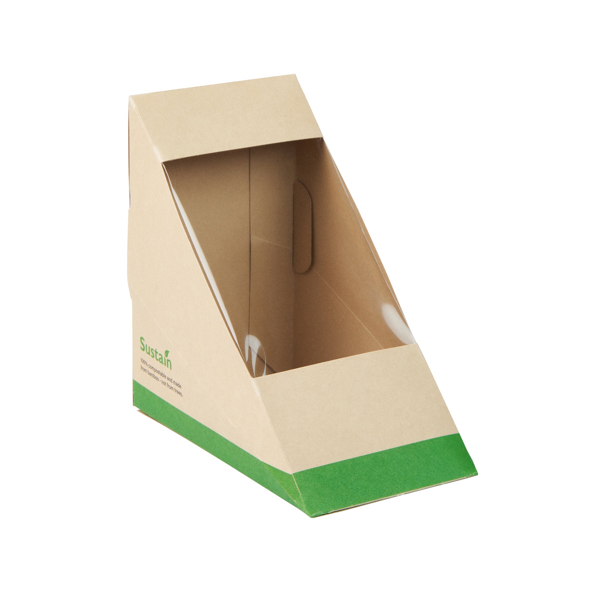 Sustain Bamboo Paper Medium Sandwich Box - with PLA Lining and Window, Compostable - 4 3/4" x 4 3/4" x 2 3/4" - 25 count box