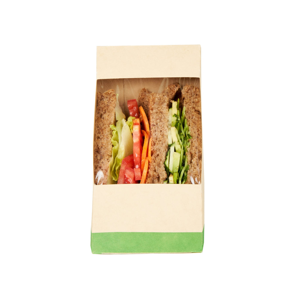 Sustain Bamboo Paper Large Sandwich Box - with PLA Lining and Window, Compostable - 4 3/4" x 4 3/4" x 3 1/4" - 25 count box