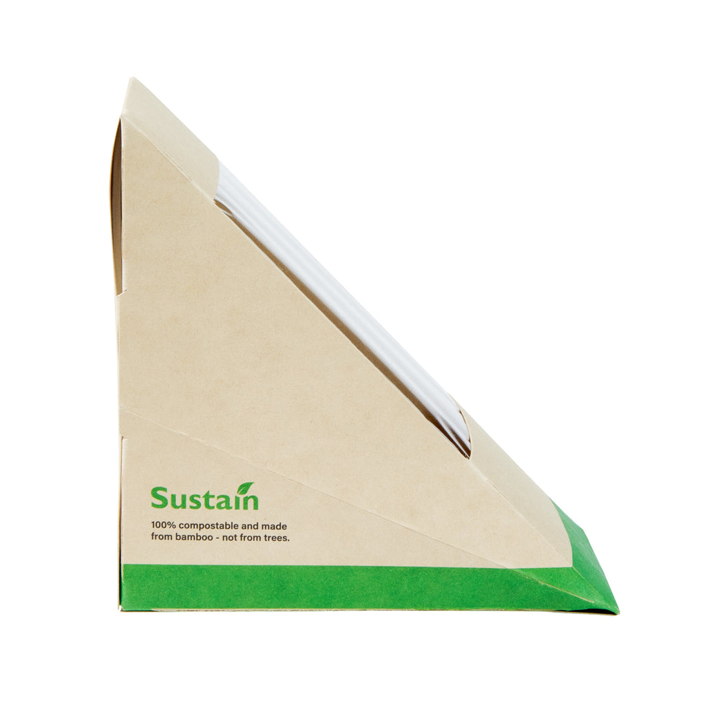 Sustain Bamboo Paper Large Sandwich Box - with PLA Lining and Window, Compostable - 4 3/4" x 4 3/4" x 3 1/4" - 25 count box