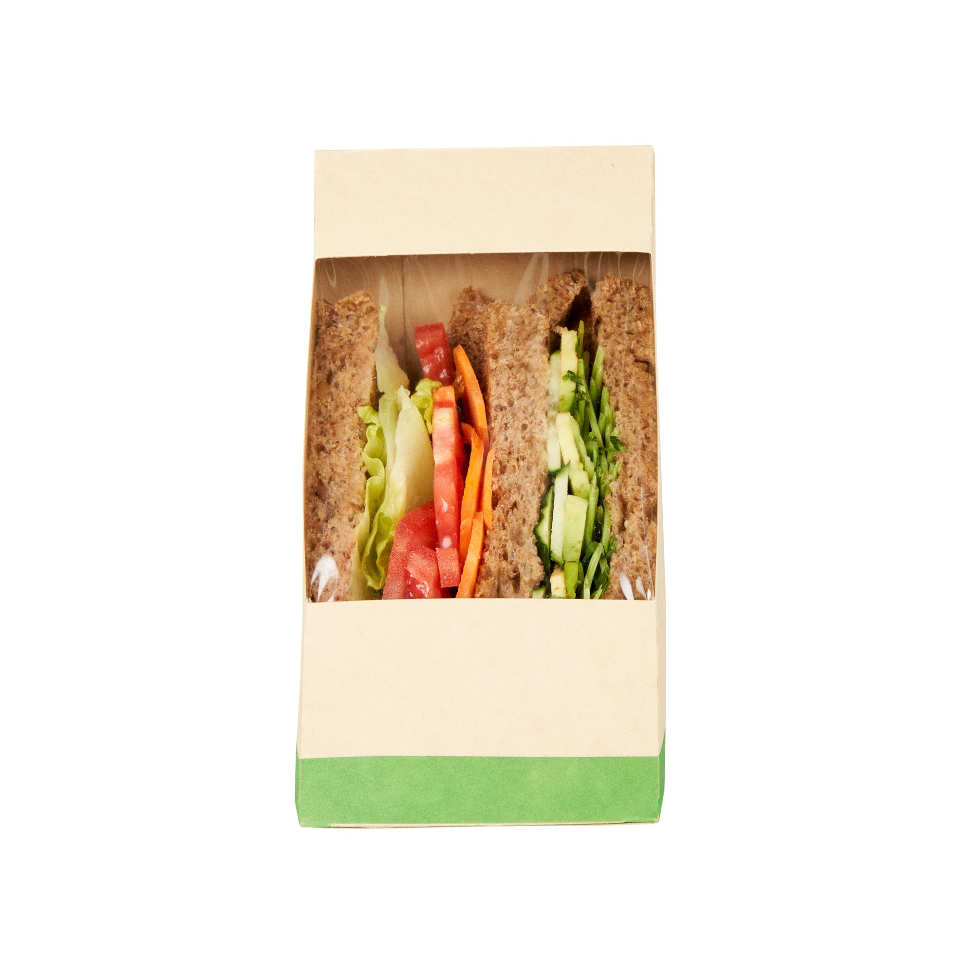 Sustain Bamboo Paper Large Sandwich Box - with PLA Lining and Window, Compostable - 4 3/4" x 4 3/4" x 3 1/4" - 200 count box