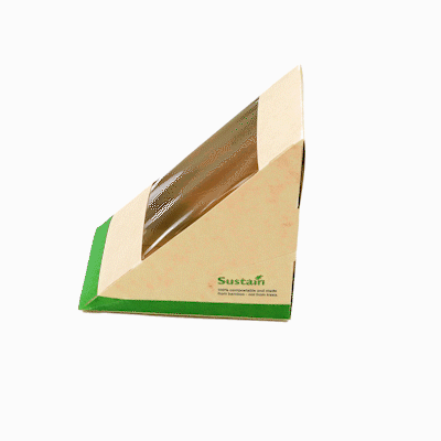 Sustain Bamboo Paper Large Sandwich Box - with PLA Lining and Window, Compostable - 4 3/4" x 4 3/4" x 3 1/4" - 200 count box