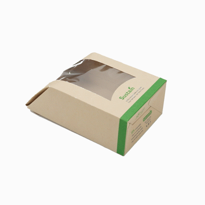 Sustain Bamboo Paper Sandwich / Wrap Take Out Container - with PLA Lining and Window, Compostable - 6" x 3 3/4" x 2" - 50 count box