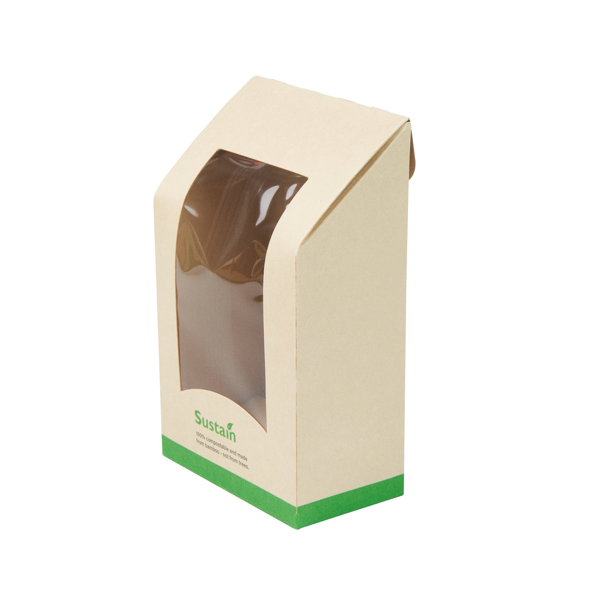 Sustain Bamboo Paper Sandwich / Wrap Take Out Container - with PLA Lining and Window, Compostable - 6" x 3 3/4" x 2" - 50 count box