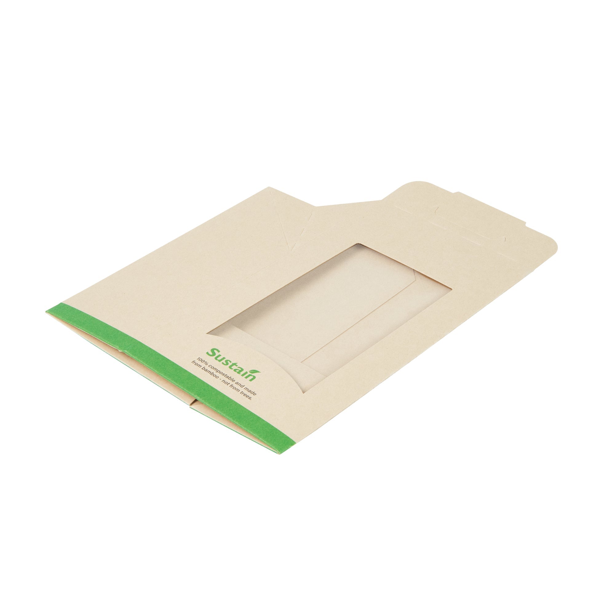 Sustain Bamboo Paper Sandwich / Wrap Take Out Container - with PLA Lining and Window, Compostable - 6" x 3 3/4" x 2" - 50 count box