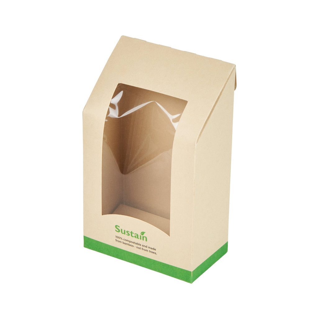 Sustain Bamboo Paper Sandwich / Wrap Take Out Container - with PLA Lining and Window, Compostable - 6" x 3 3/4" x 2" - 200 count box