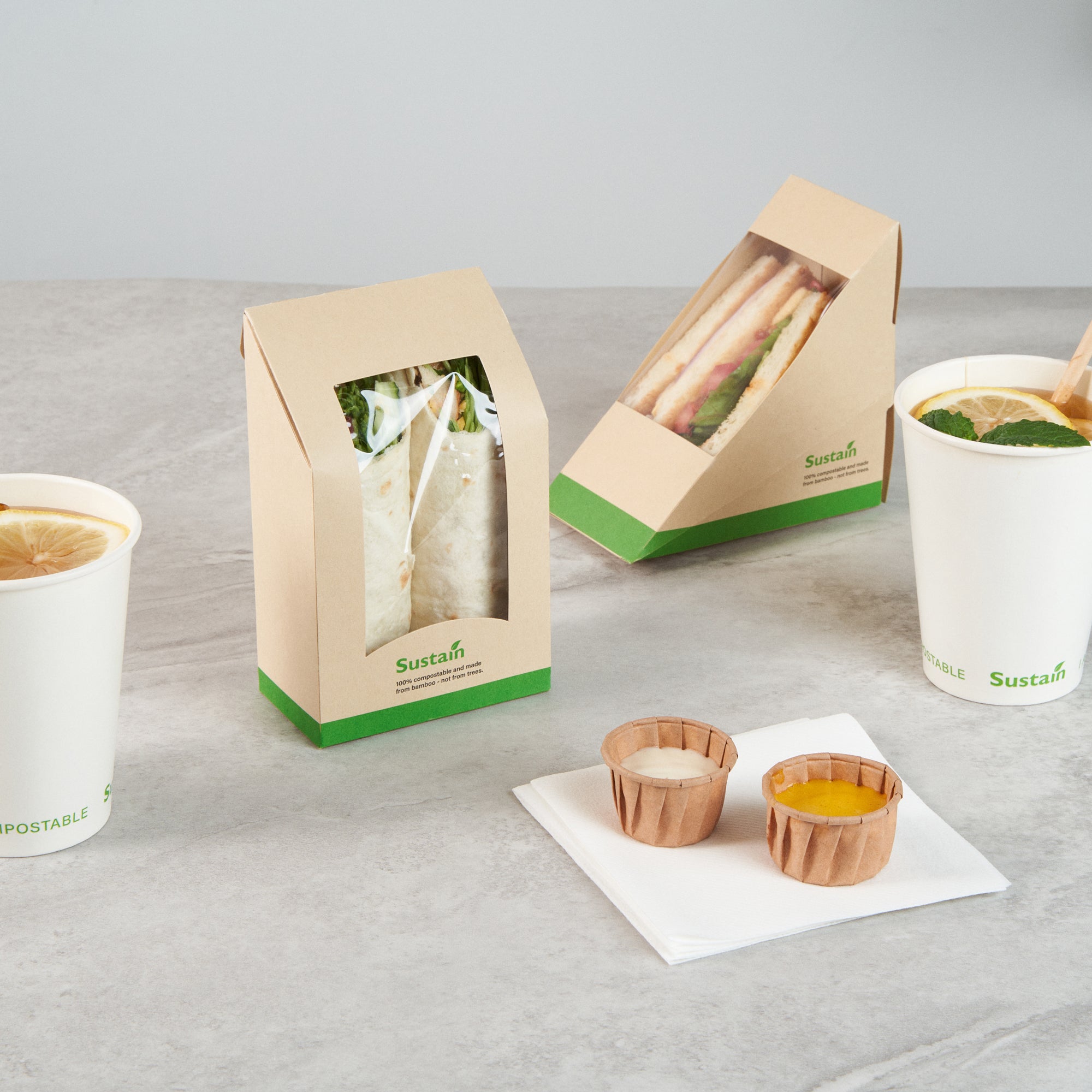 Sustain Bamboo Paper Sandwich / Wrap Take Out Container - with PLA Lining and Window, Compostable - 6" x 3 3/4" x 2" - 200 count box