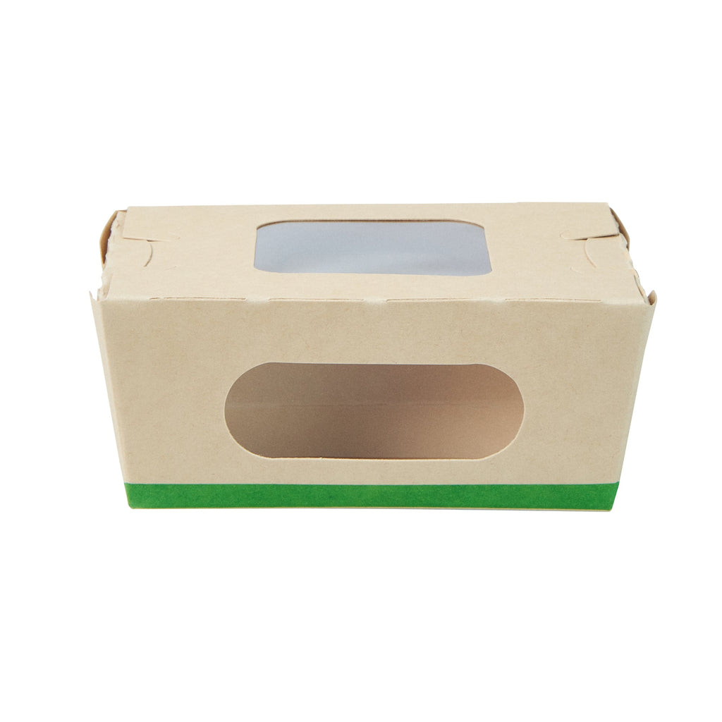 Sustain 12 oz Bamboo Paper Mini Bio Take Out Container - with PLA Lining and Windows, Compostable - 4 1/4" x 3 3/4" x 1 3/4" - 50 count box