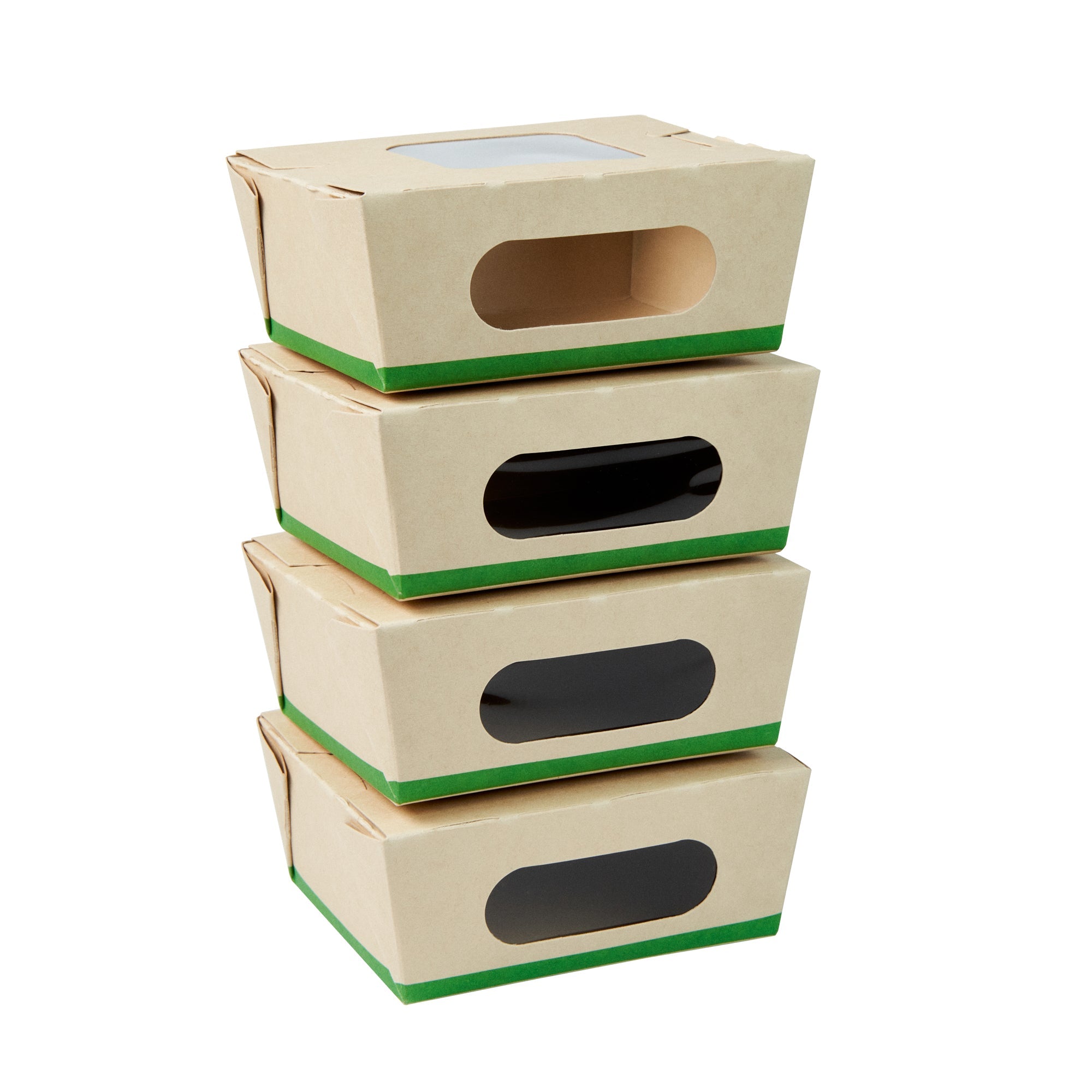 Sustain 12 oz Bamboo Paper Mini Bio Take Out Container - with PLA Lining and Windows, Compostable - 4 1/4" x 3 3/4" x 1 3/4" - 50 count box