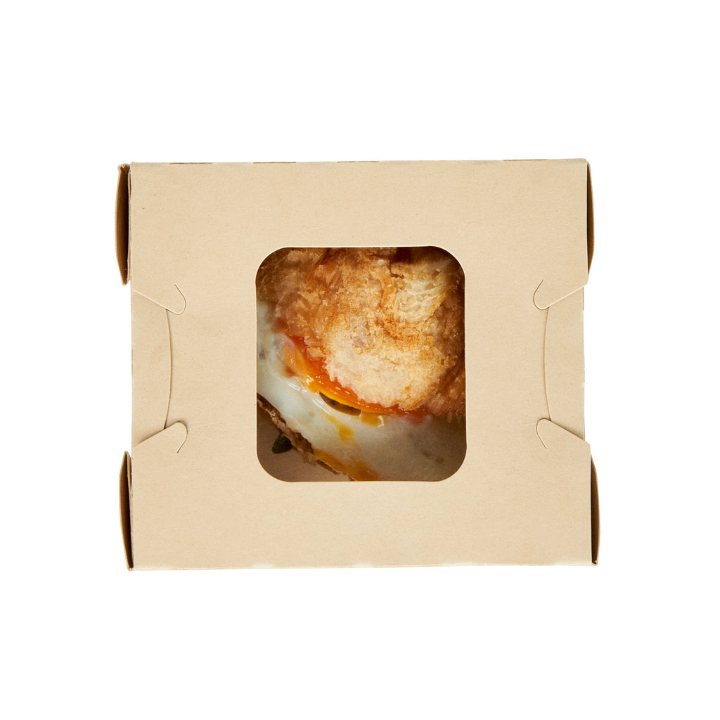 Sustain 12 oz Bamboo Paper Mini Bio Take Out Container - with PLA Lining and Windows, Compostable - 4 1/4" x 3 3/4" x 1 3/4" - 200 count box