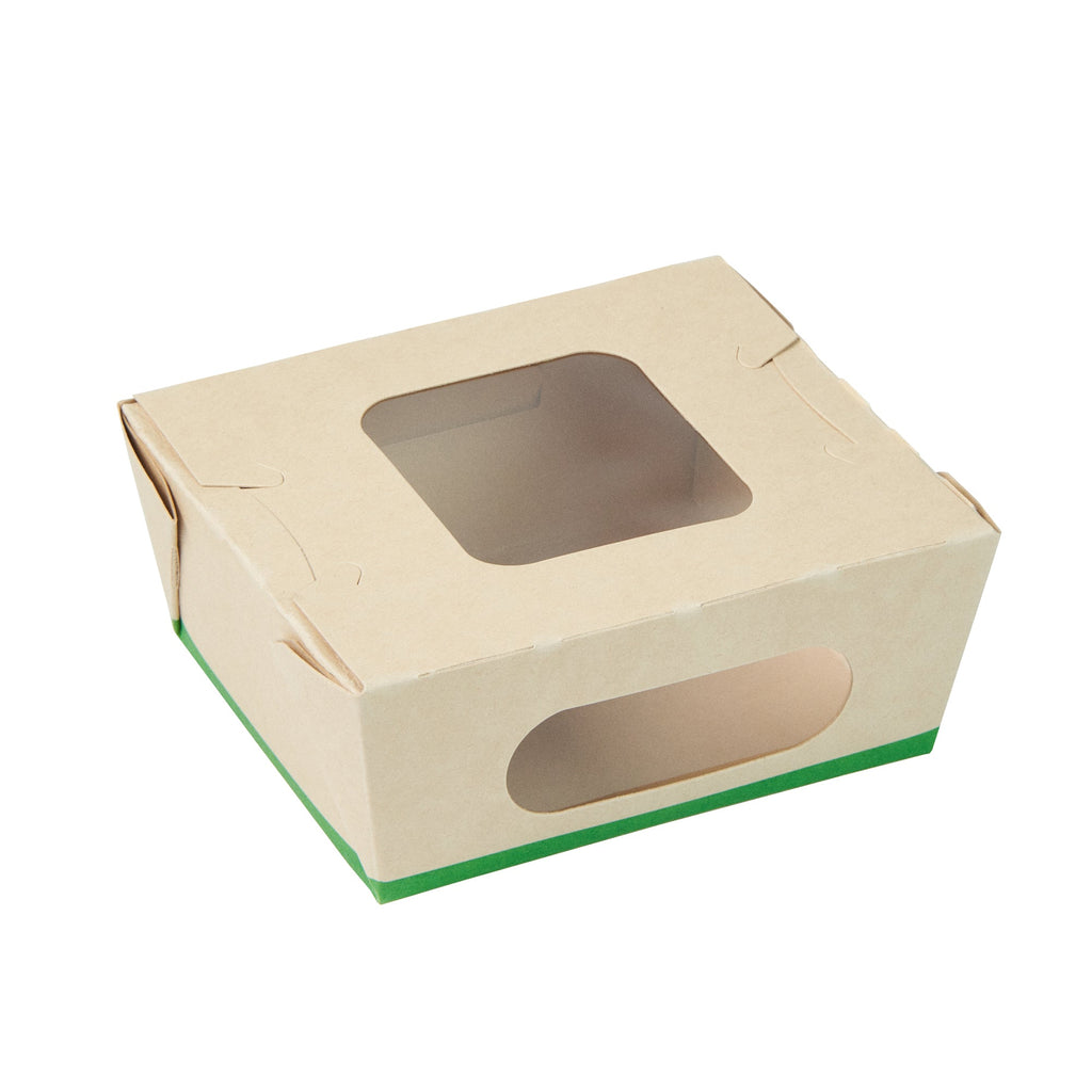 Sustain 12 oz Bamboo Paper Mini Bio Take Out Container - with PLA Lining and Windows, Compostable - 4 1/4" x 3 3/4" x 1 3/4" - 200 count box