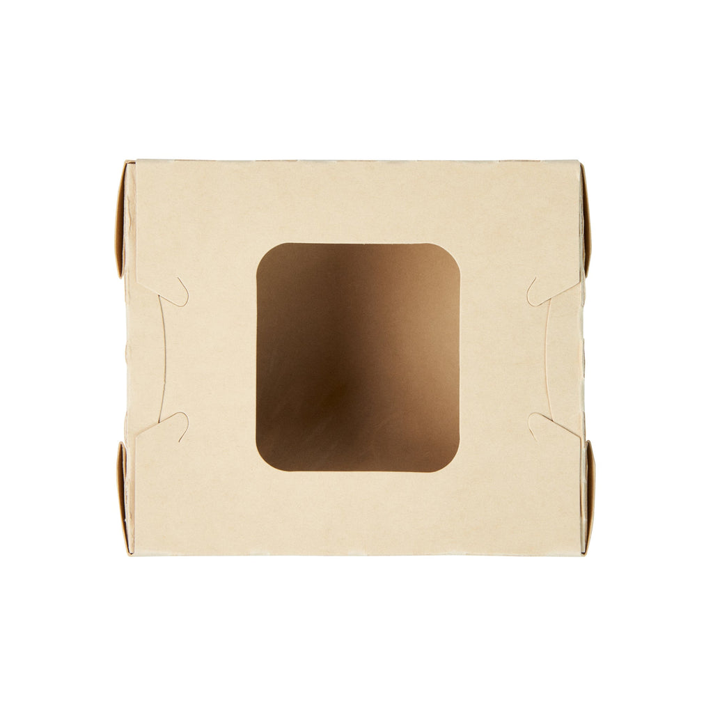 Sustain 12 oz Bamboo Paper Mini Bio Take Out Container - with PLA Lining and Windows, Compostable - 4 1/4" x 3 3/4" x 1 3/4" - 200 count box