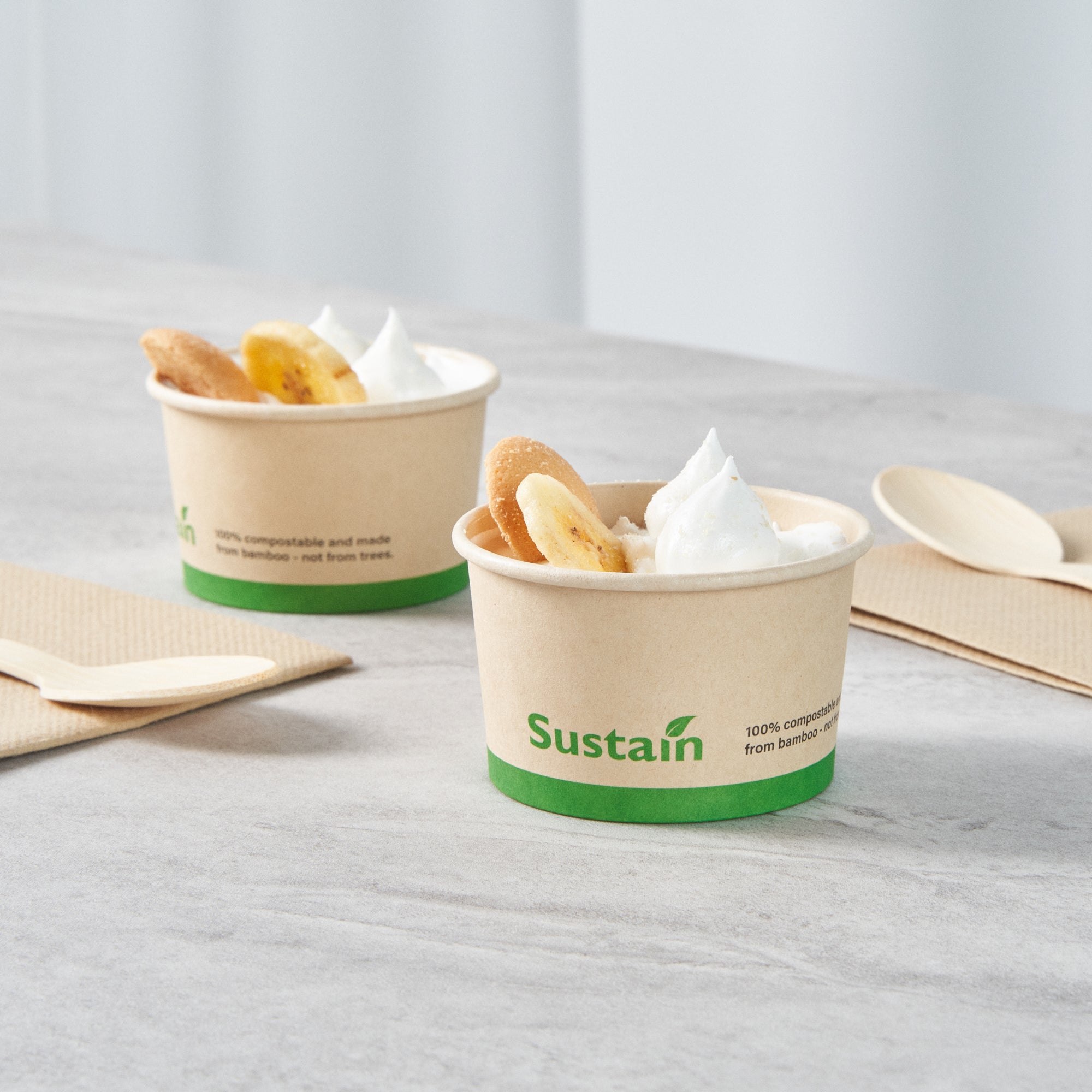 Sustain 3 oz Round Bamboo Paper To Go Cup - with PLA Lining, Compostable - 3" x 3" x 1 3/4" - 200 count box
