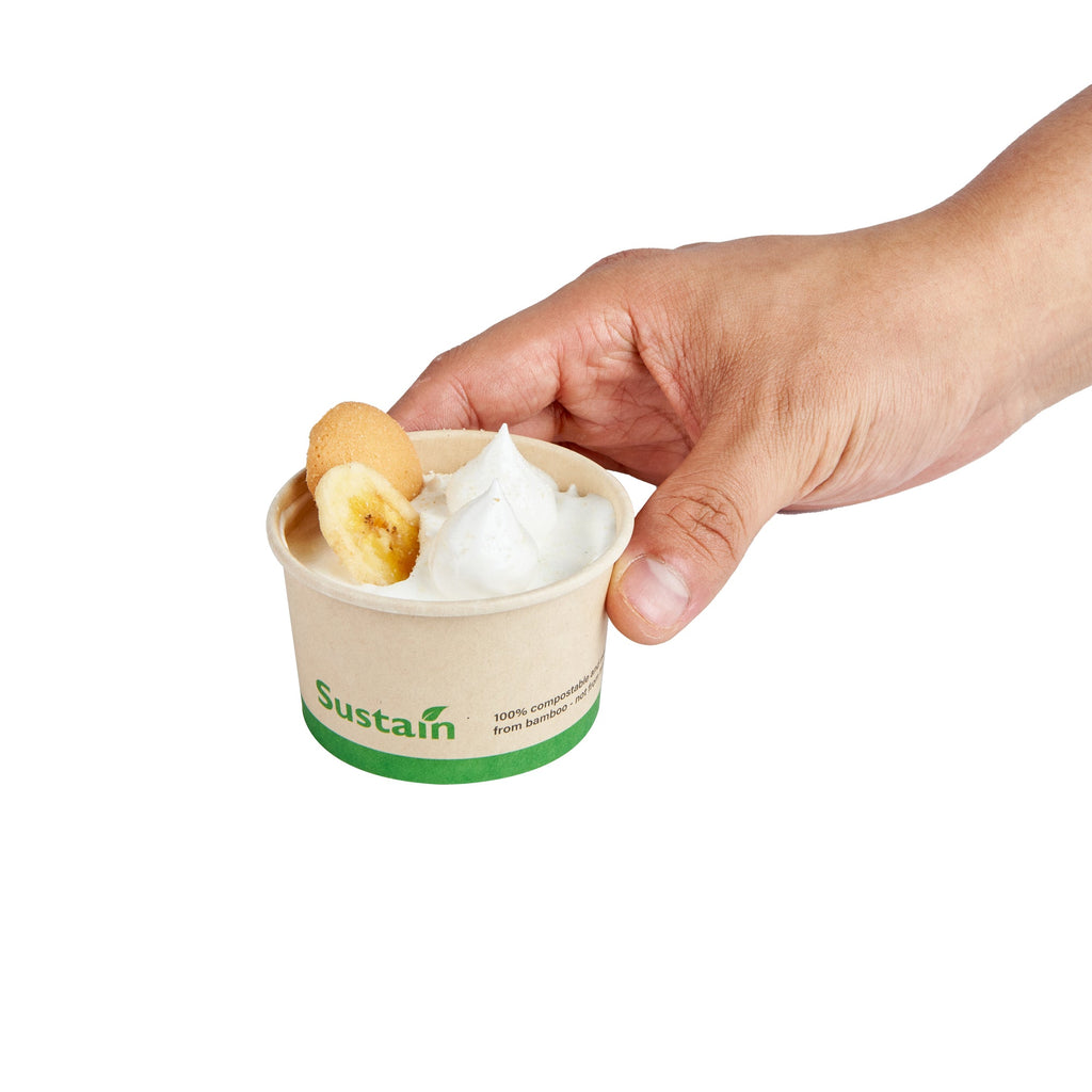 Sustain 3 oz Round Bamboo Paper To Go Cup - with PLA Lining, Compostable - 3" x 3" x 1 3/4" - 50 count box