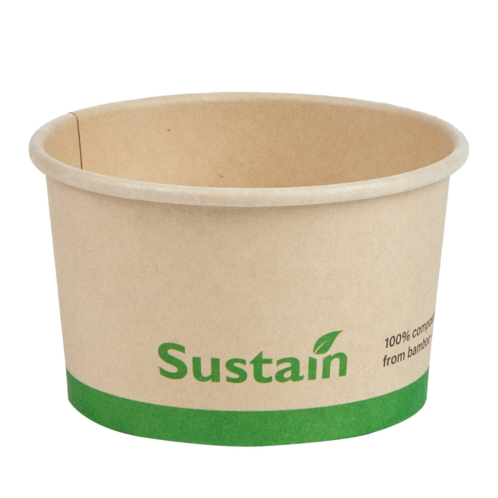 Sustain 3 oz Round Bamboo Paper To Go Cup - with PLA Lining, Compostable - 3" x 3" x 1 3/4" - 50 count box