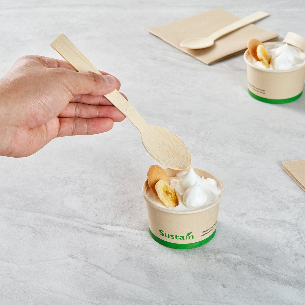 Sustain 3 oz Round Bamboo Paper To Go Cup - with PLA Lining, Compostable - 3" x 3" x 1 3/4" - 200 count box