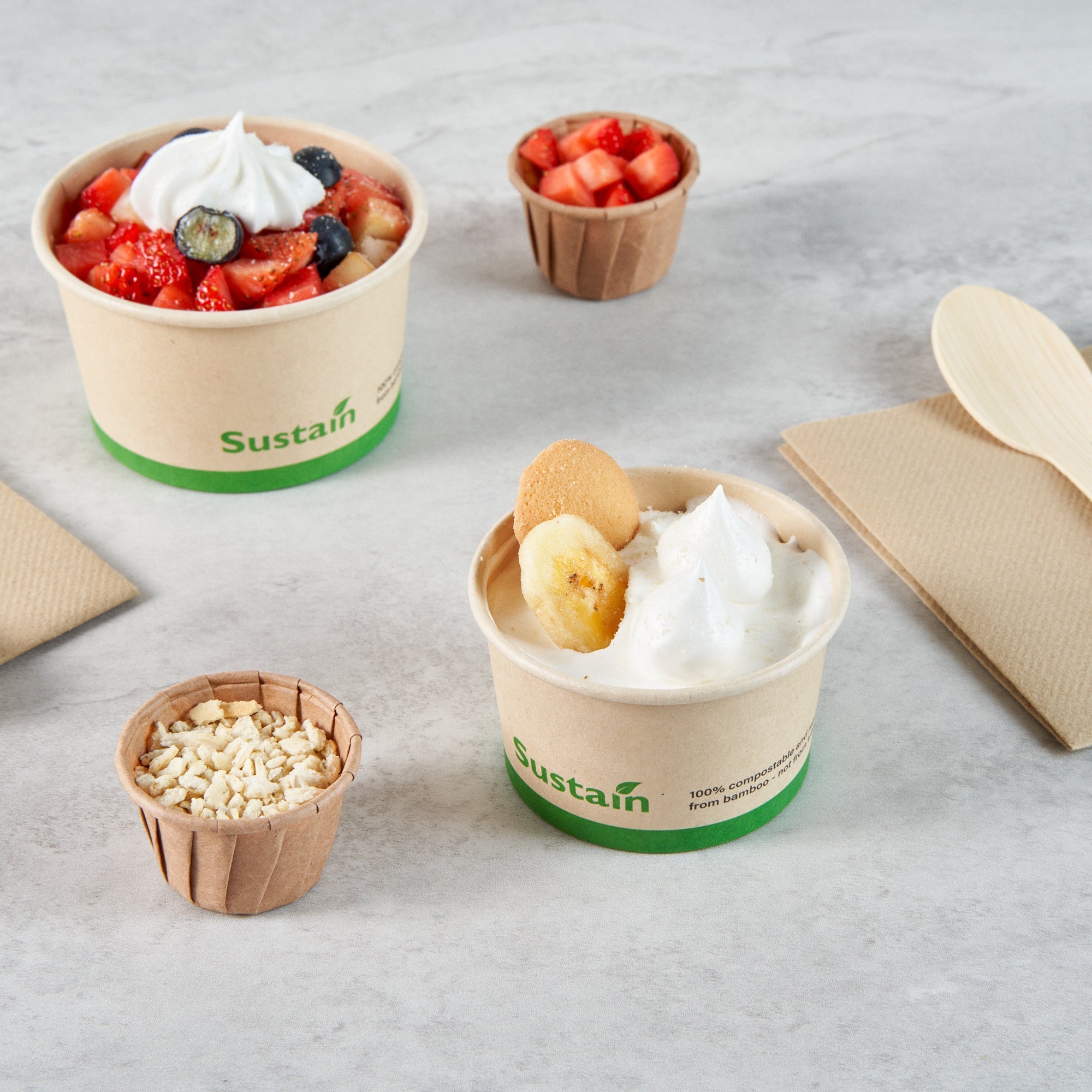 Sustain 3 oz Round Bamboo Paper To Go Cup - with PLA Lining, Compostable - 3" x 3" x 1 3/4" - 200 count box